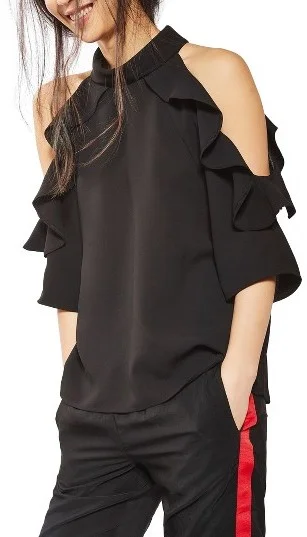 Topshop ruffled cold shoulder top