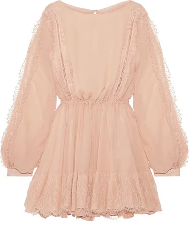 LOVESHACKFANCY - NOELLE LACE-TRIMMED SILK-GEORGETTE MINI DRESS