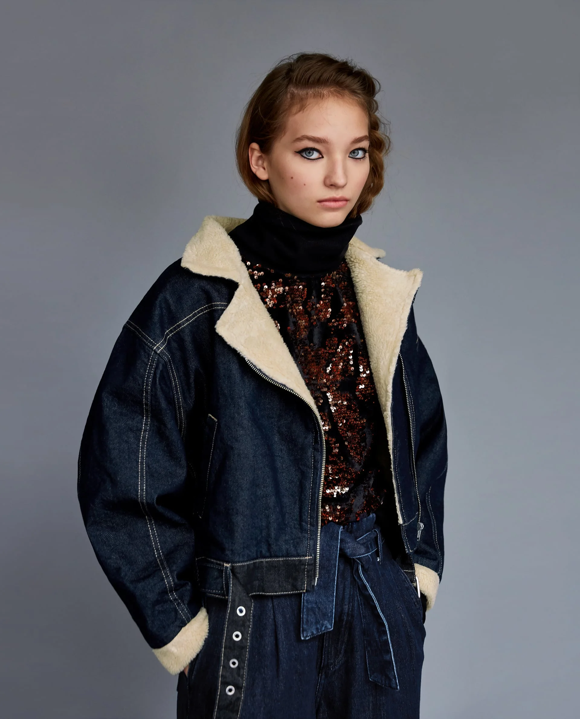 zara faux shearling denim jacket