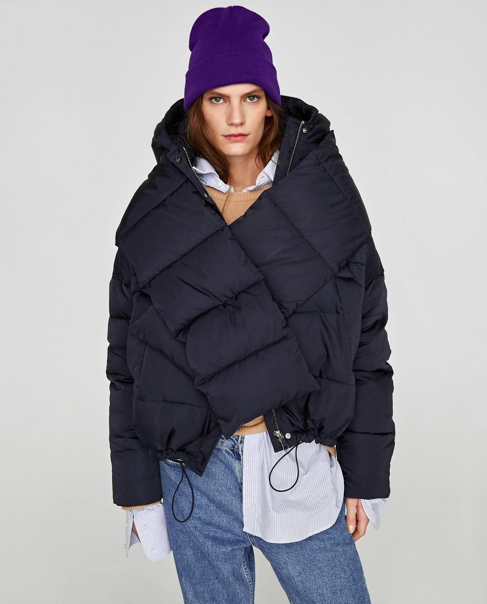 On sale at ZARA: Quilted jacket with scarf