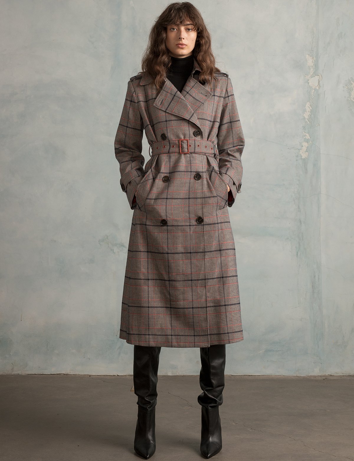 CAMILLE PLAID TRENCH COAT $259