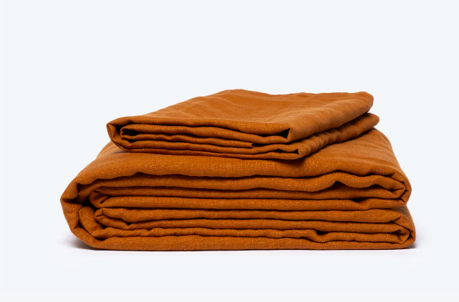 Morrow Soft Goods classic heirloom linen sheets in terracotta