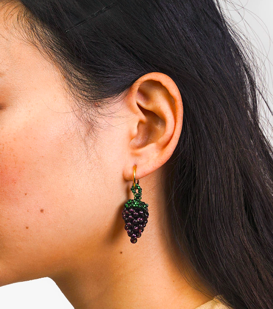 Pura Utz grape beaded earring via New Classics