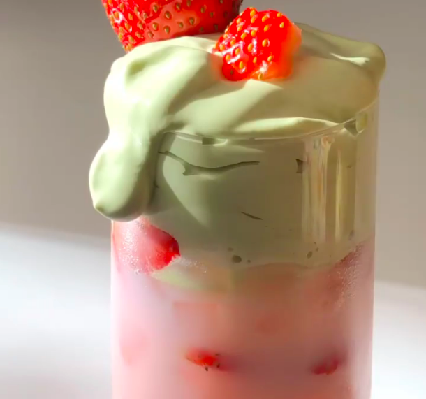 Get Ready to Tap ❤️ For This Pink Drink With Matcha Cream Recipe 