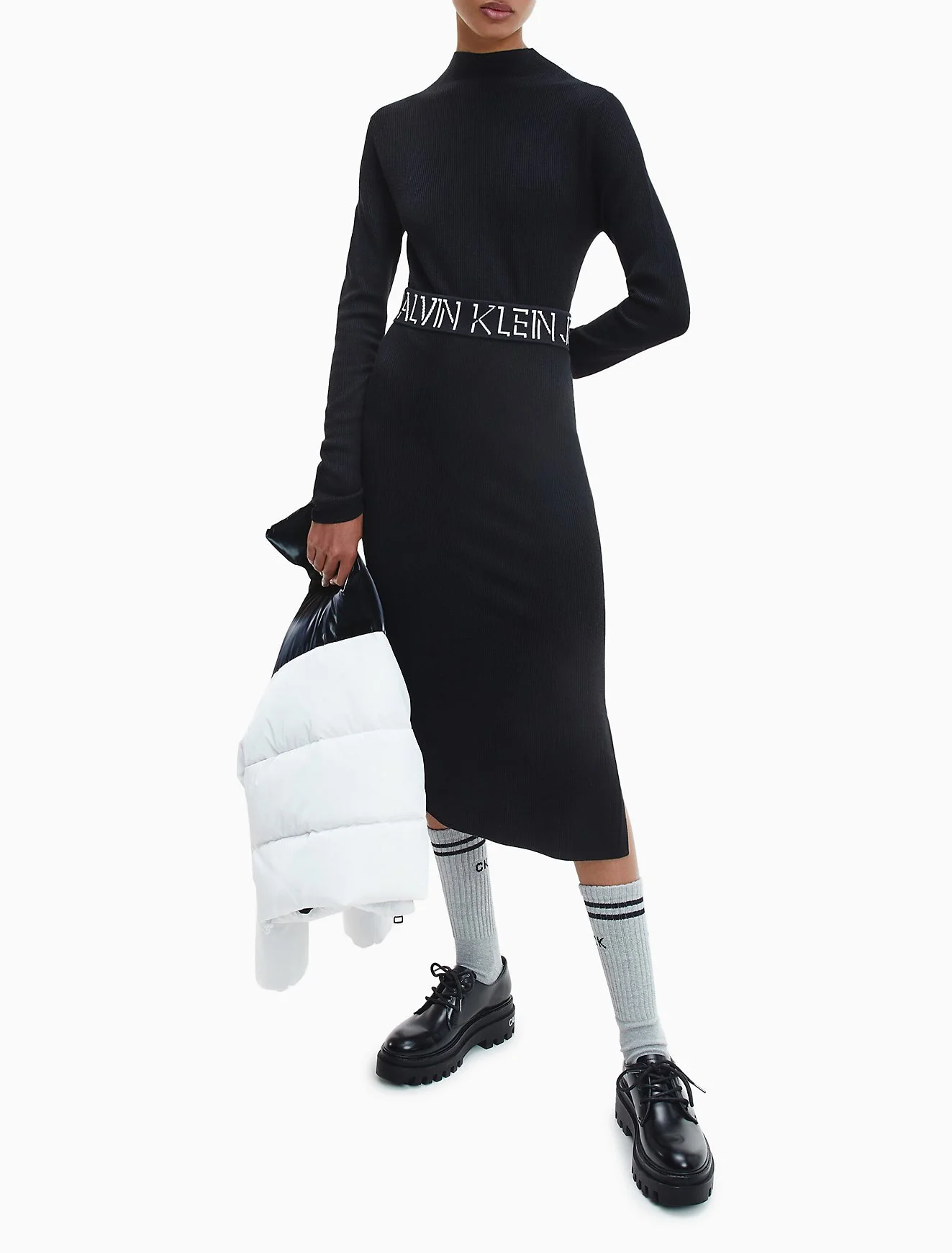 Calvin Klein Logo Waistband Knit Midi Skirt $69