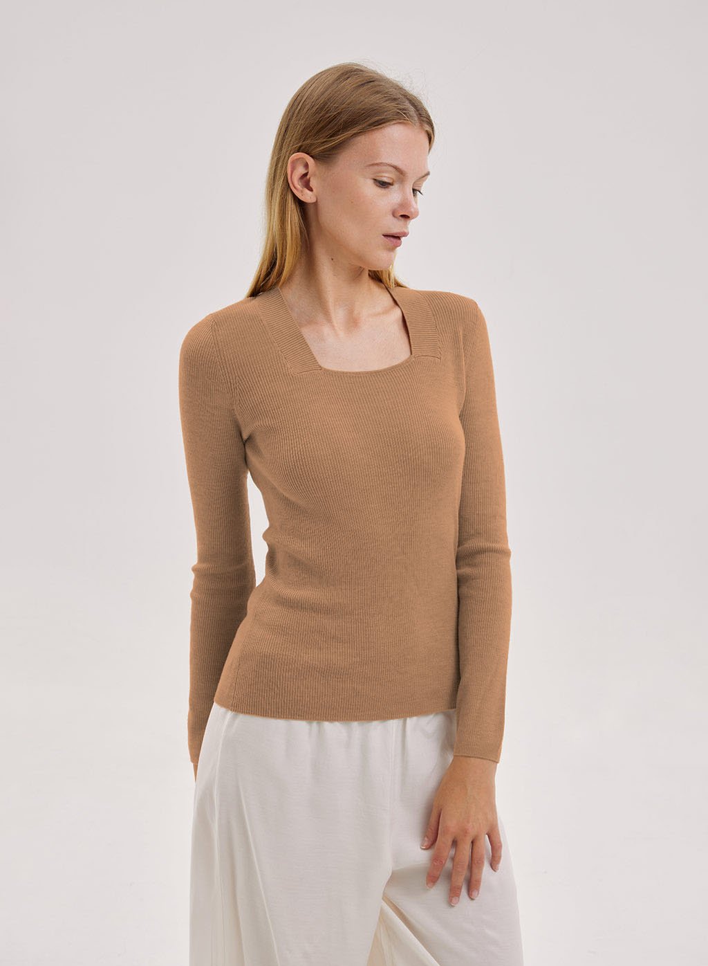 Nap Loungewear - scoop camel hair knit top
