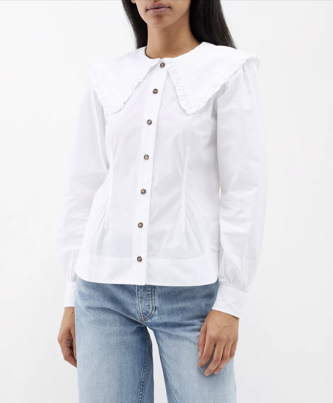 Ganni - cotton poplin ruffle shirt