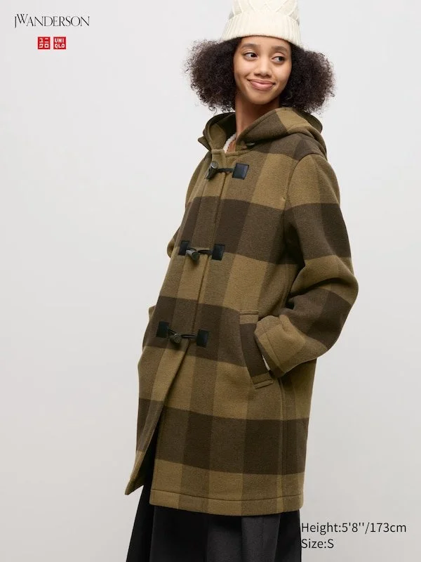 Uniqlo x JW Anderson checkered wool blend duffle coat 