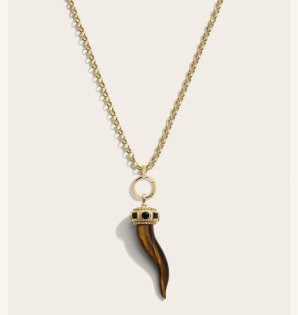 AWE INSPIRED * LONG TIGER’S EYE HORN CHARM NECKLACE * $384