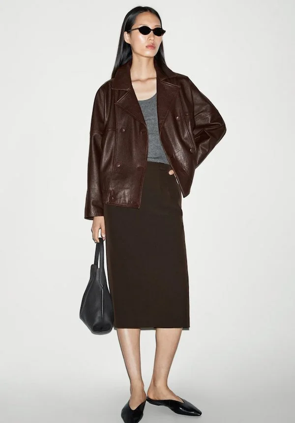 Massimo Dutti leather bomber jacket