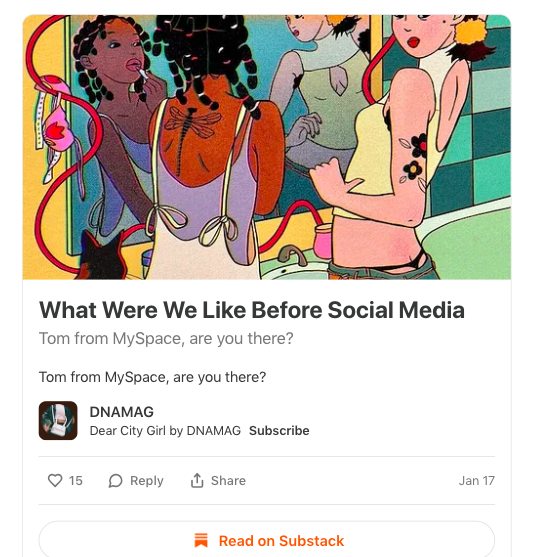 Dear City Girl Substack - what were we like before social media