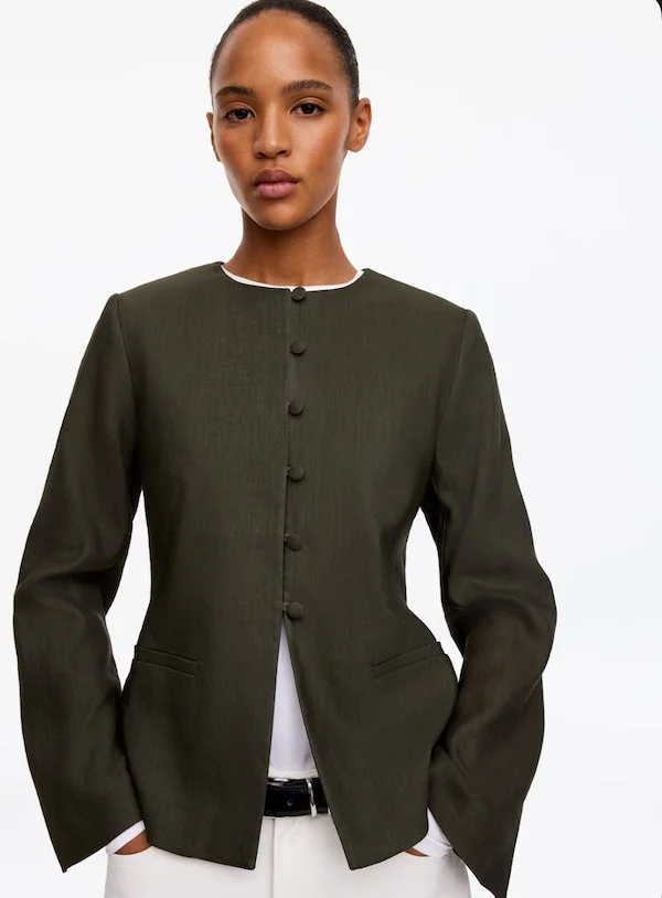 Arket linen-blend collarless blazer