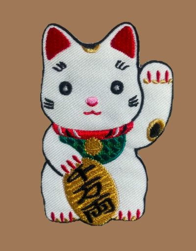 Lucky Cat embroidered iron-on applique