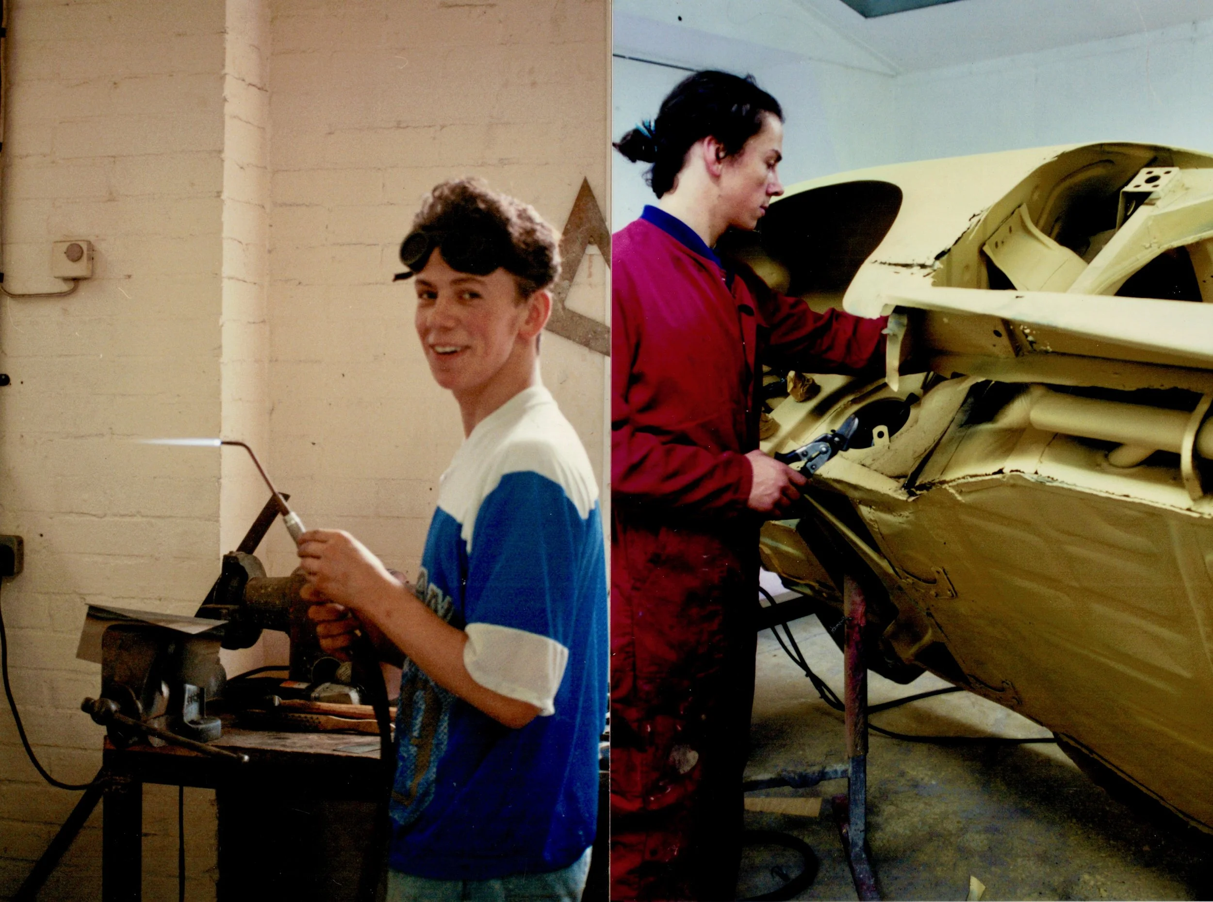 16 year old Rorky learning to gas weld. 21 years old restoring his 356A.