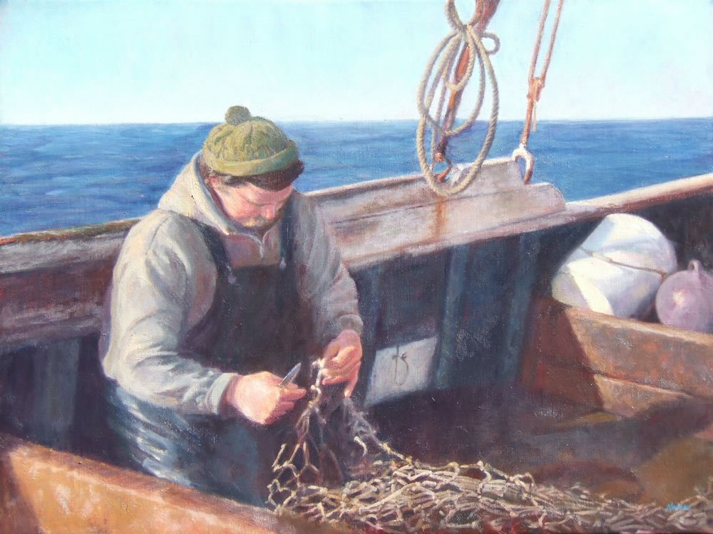 Netmender, 30x40, Oil on Linen