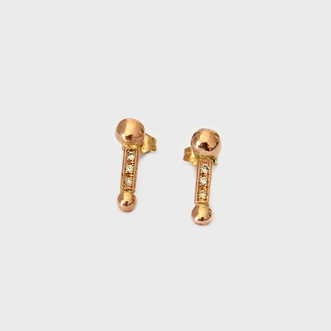 9 Carat Gold Pave Set Champagne Diamonds Bar Stud Earrings