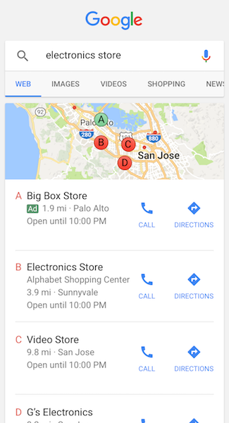 Ortsunabhängige Werbeanzeigen auf Google Maps. Quelle: Google