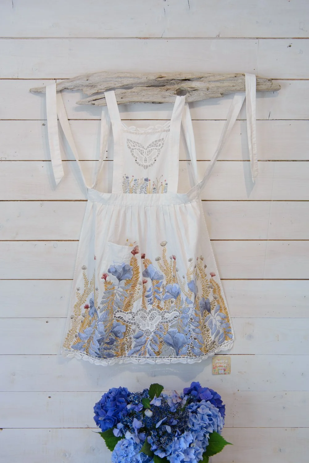 Kitchen Blessings (2026),
Watercolor on thrifted cotton apron,
36x31