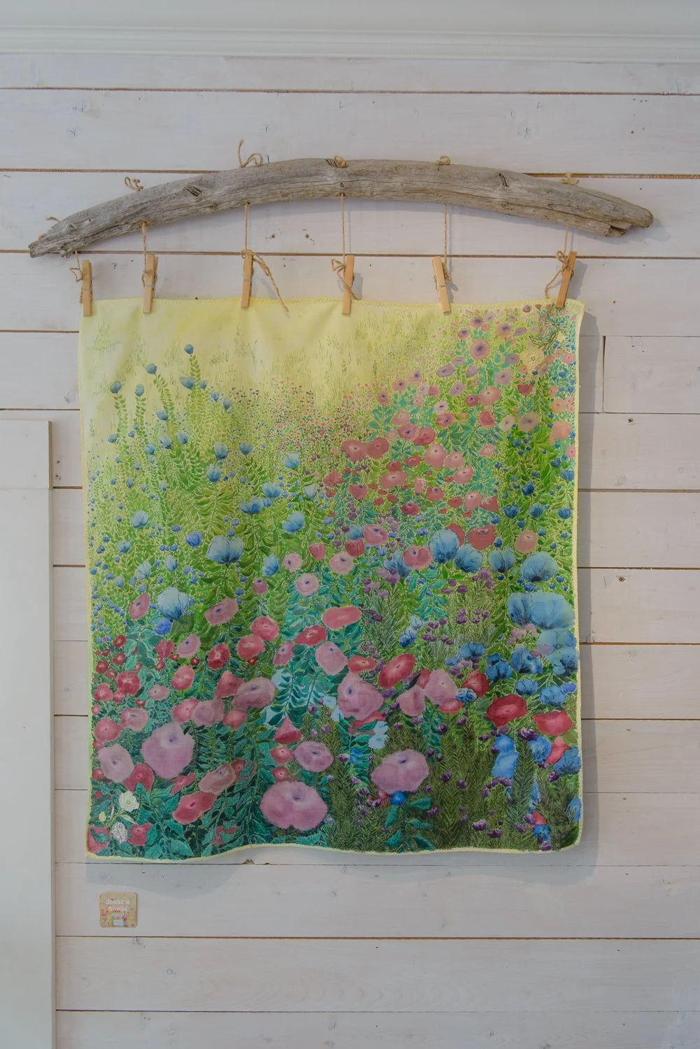 3 of 3 (2026),
Watercolor on thrifted cotton card table cloth,
36x33