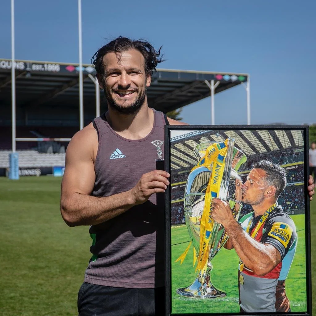  Danny Care with his painting at The Twickenham Stoop. 