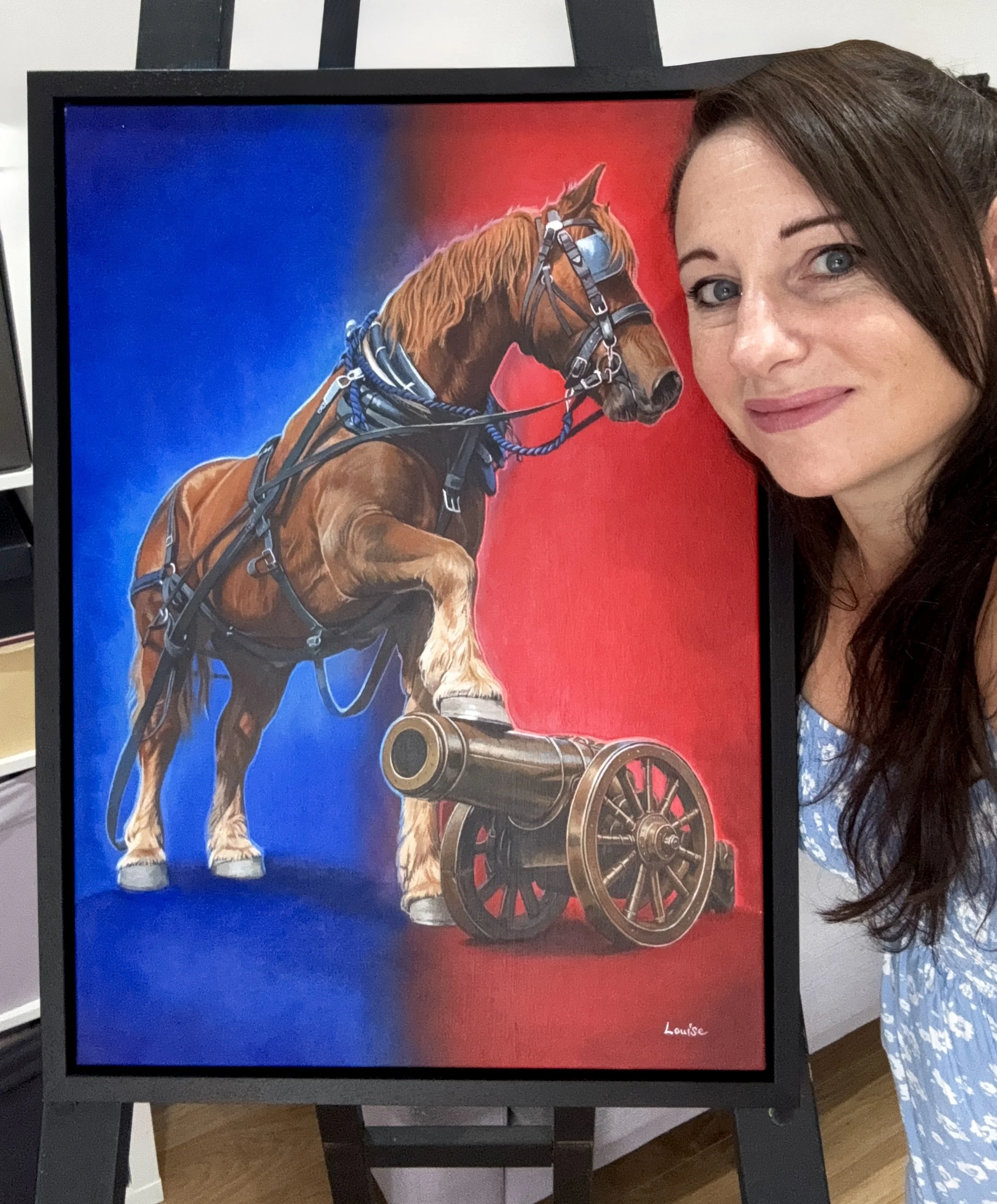  Acrylic on canvas painting for Ipswich Town’s Carabao Cup third round fixture against Arsenal, featuring 12-year-old Suffolk Punch Obidiah when he used to work the land at National Trust’s Land Barn Farm in Westcott, Surrey. 