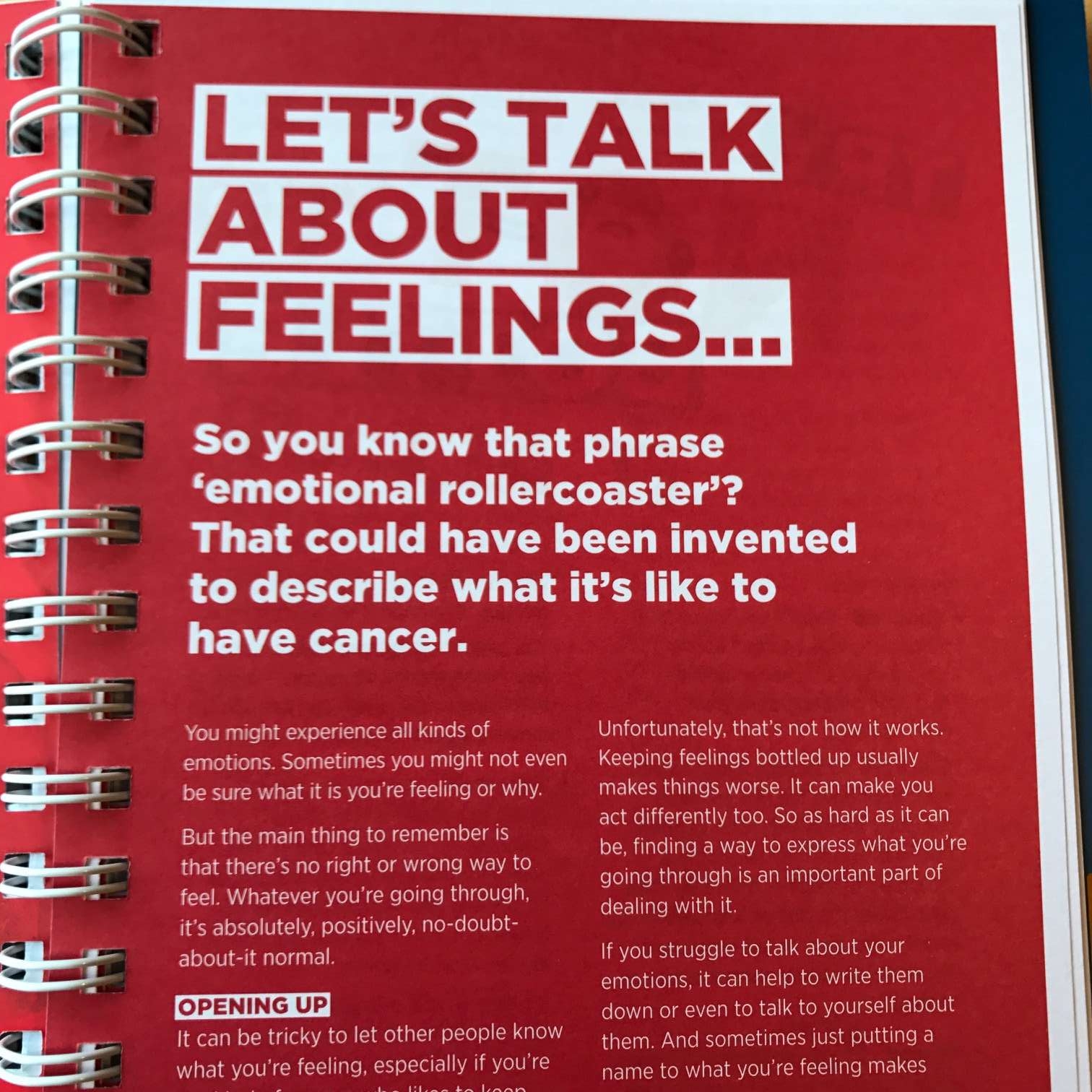 The emotional impact of cancer was a big focus of the book.