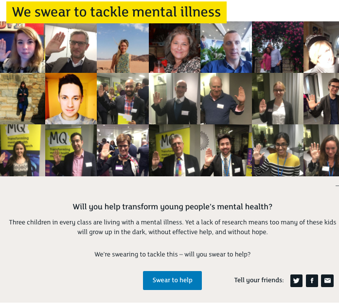 A gallery of supporters swearing to tackle mental illness.