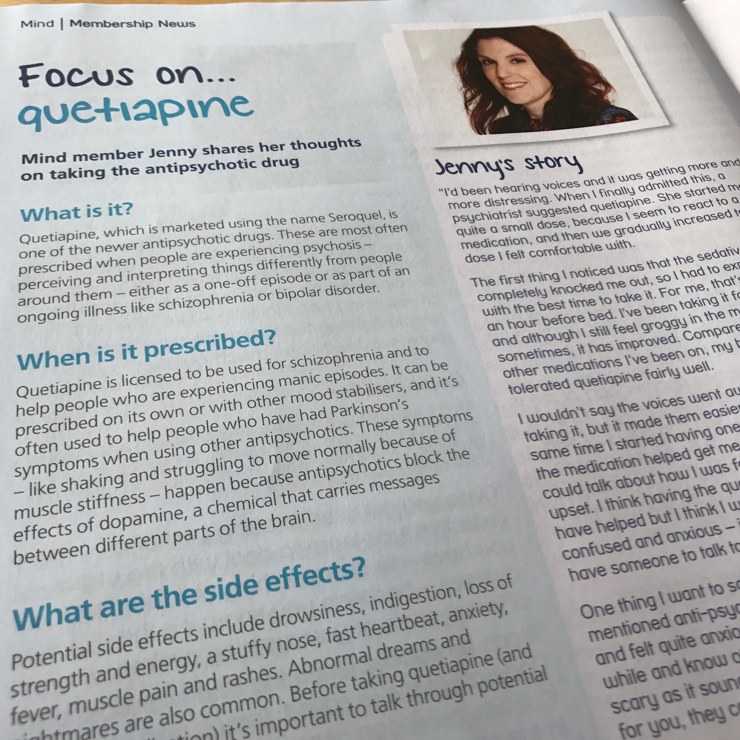 Mind member Jenny shares her experience of taking quetiapine, an antipsychotic drug