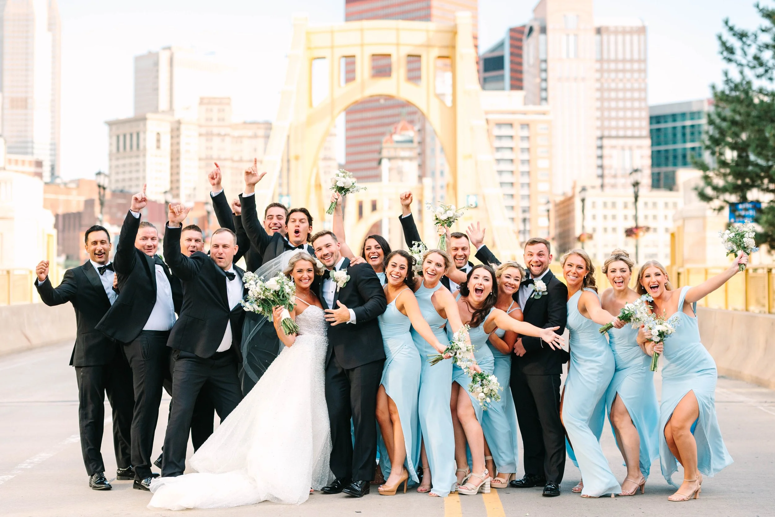 wedding party classic pittsburgh bridge