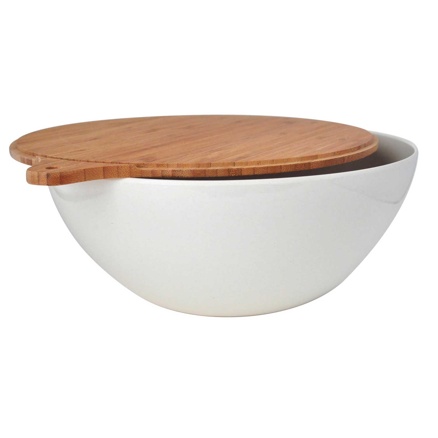 MasterTop White Bamboo Fiber Salad Bowl with Lid, Size: Plastic Bowl: 27*12, 18.5*9, Weight 328g, 170g Drain Basket: 27*11.5, Weight 165g, Partition
