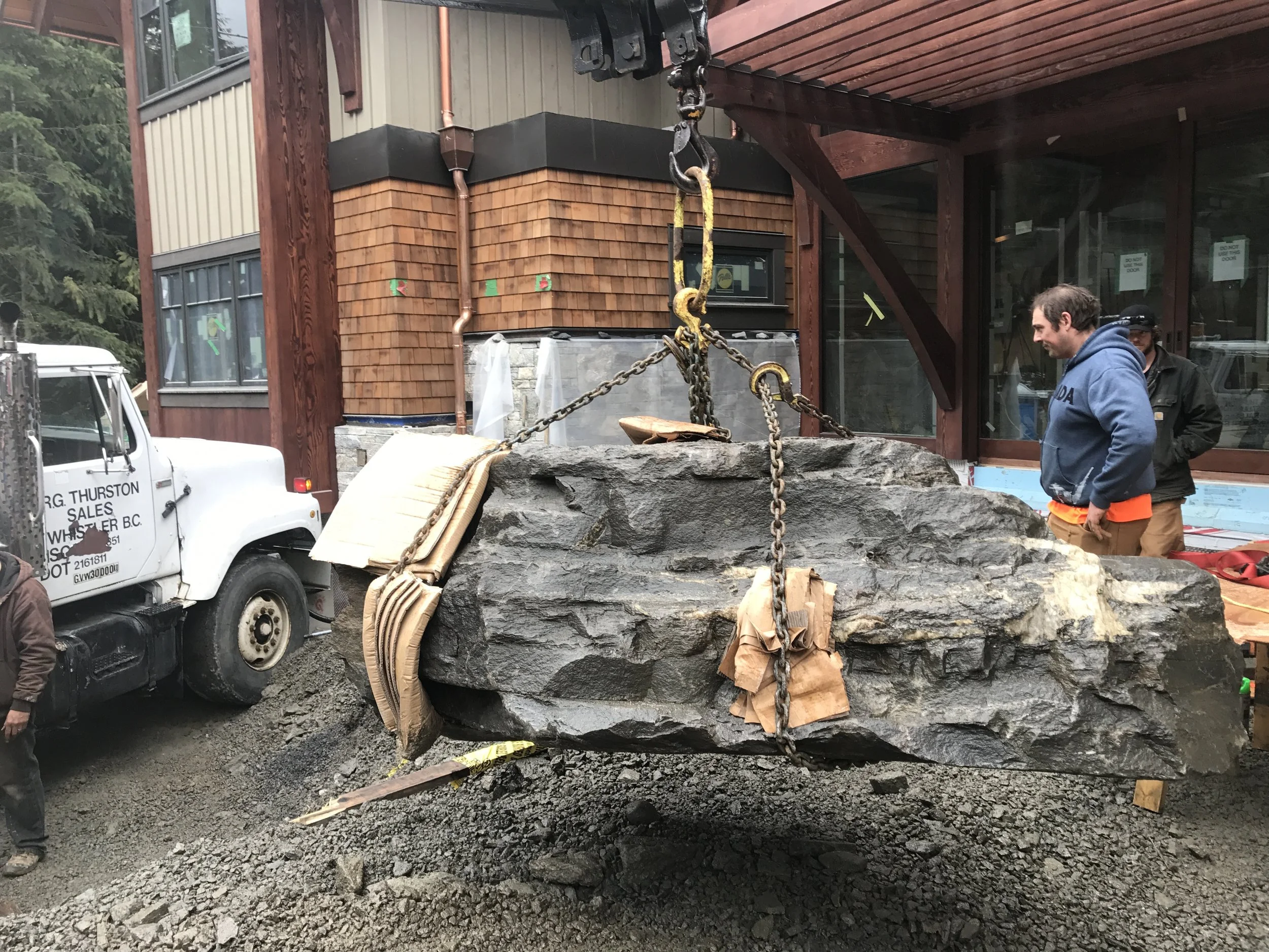 12. Monashee granite water feature craned into place