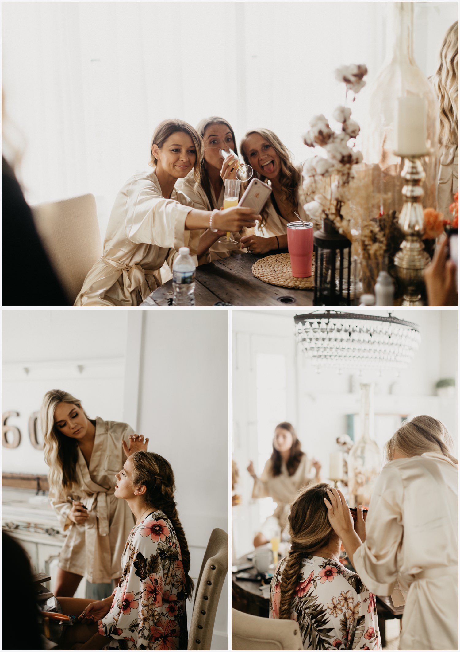Bride and her bridesmaids getting ready