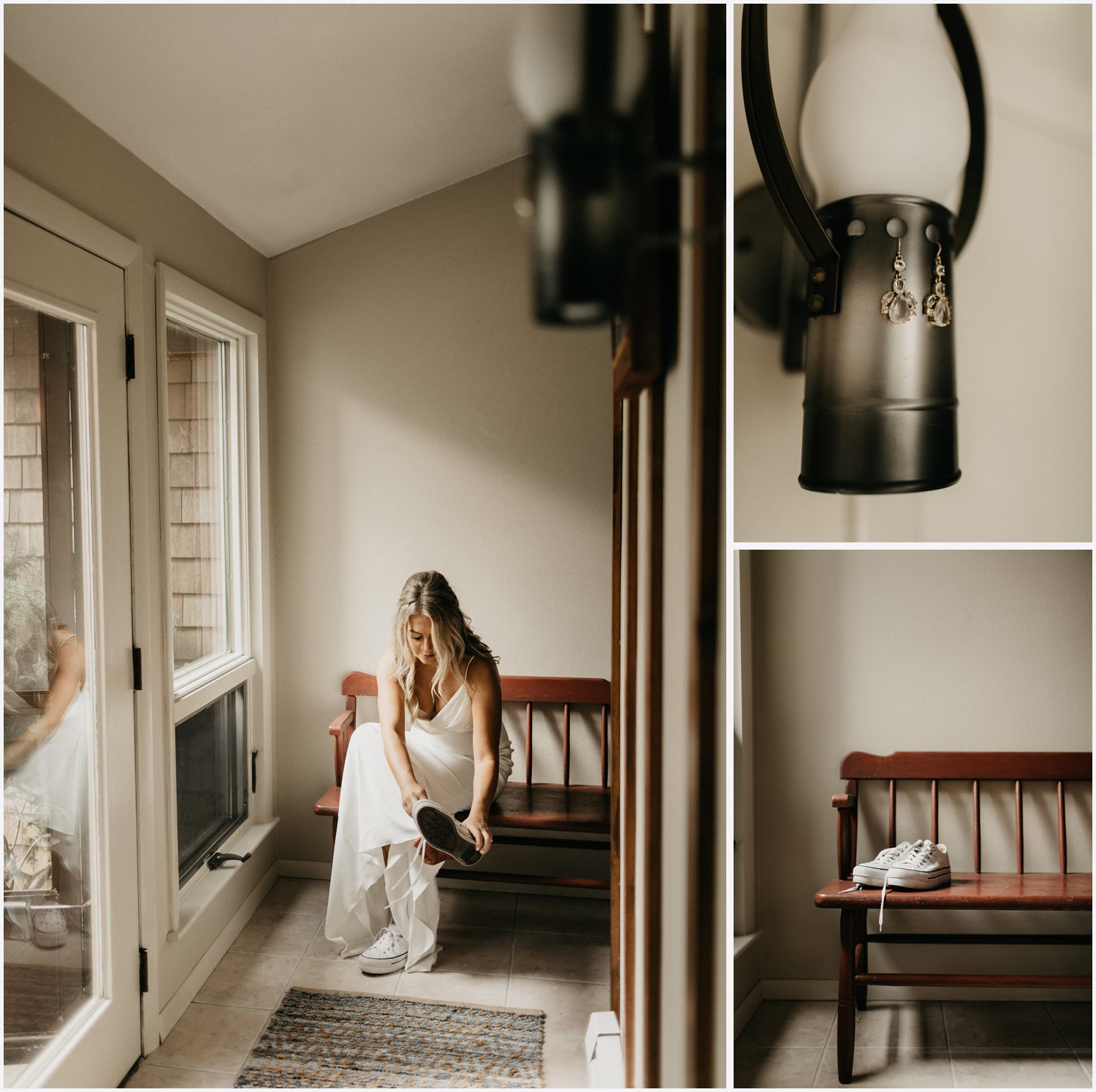 Bride getting ready in a Cape Cod airbnb