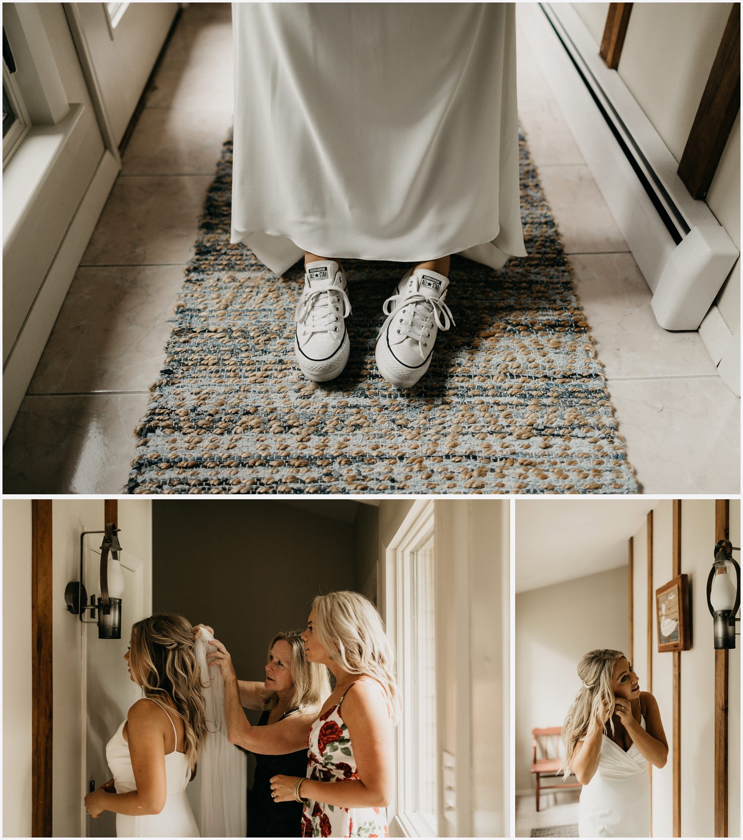 Bride getting ready in a Cape Cod airbnb