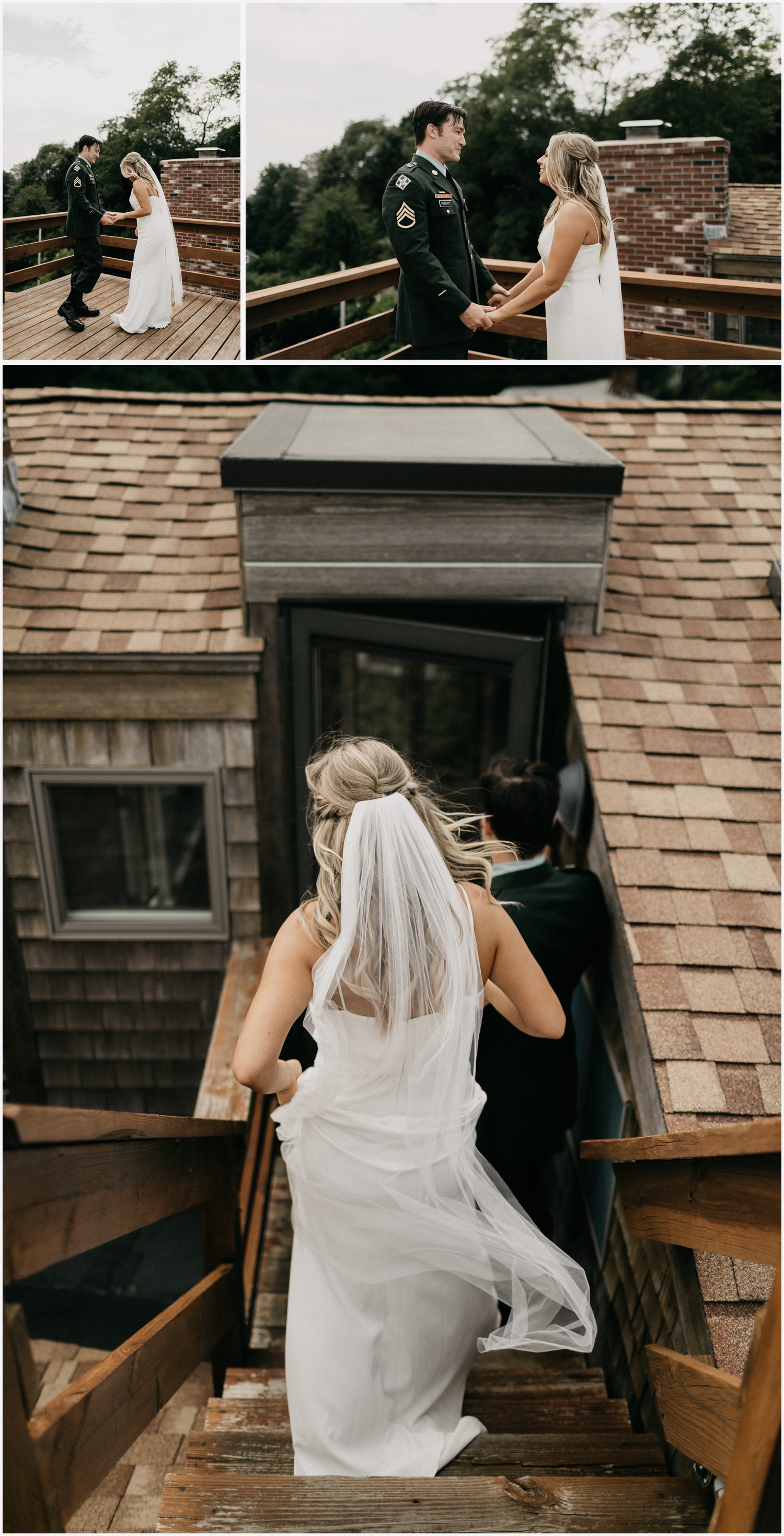Bride and groom's first look at a Cape Cod airbnb