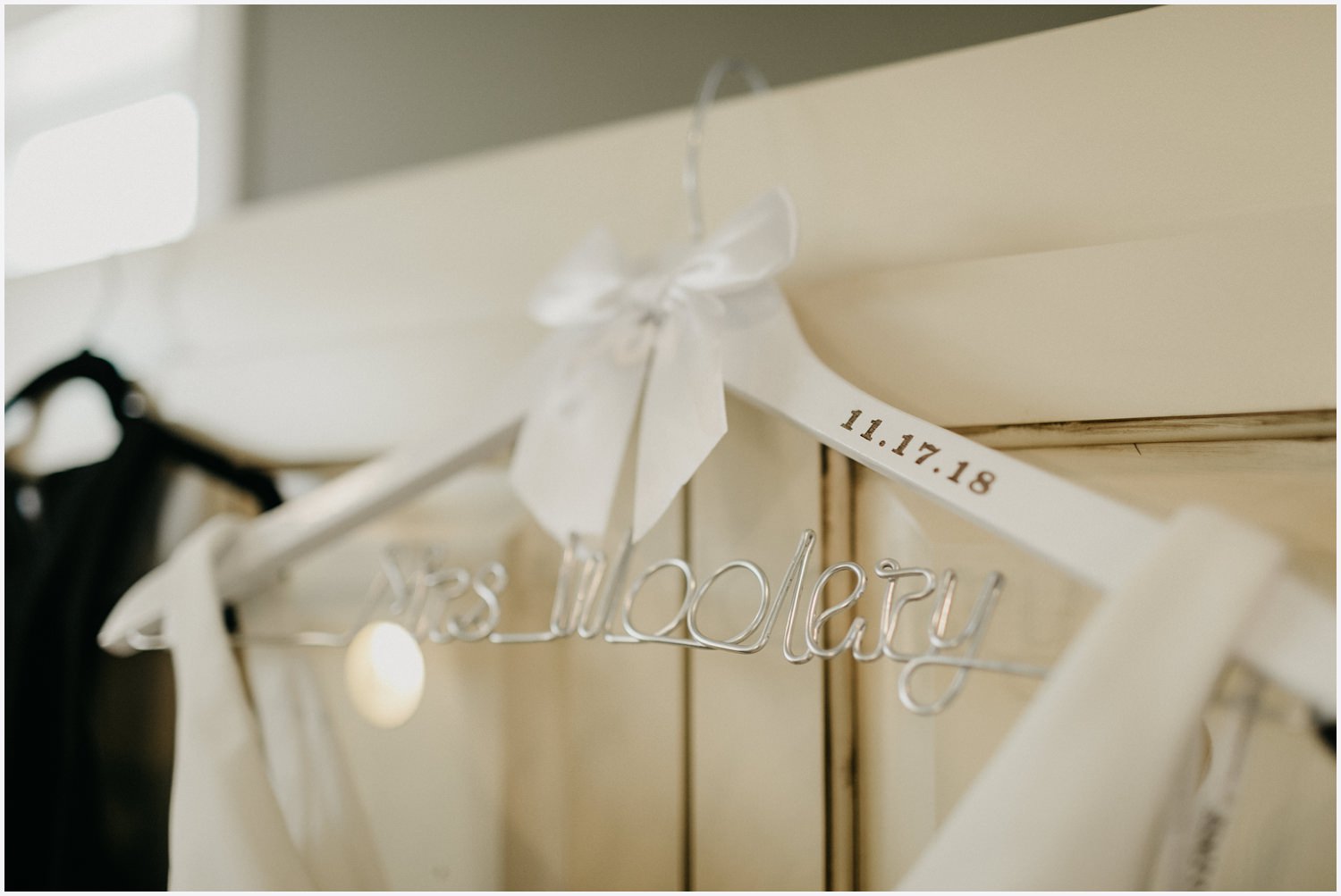 Wedding dress hanging in Shark's Tooth Golf Club