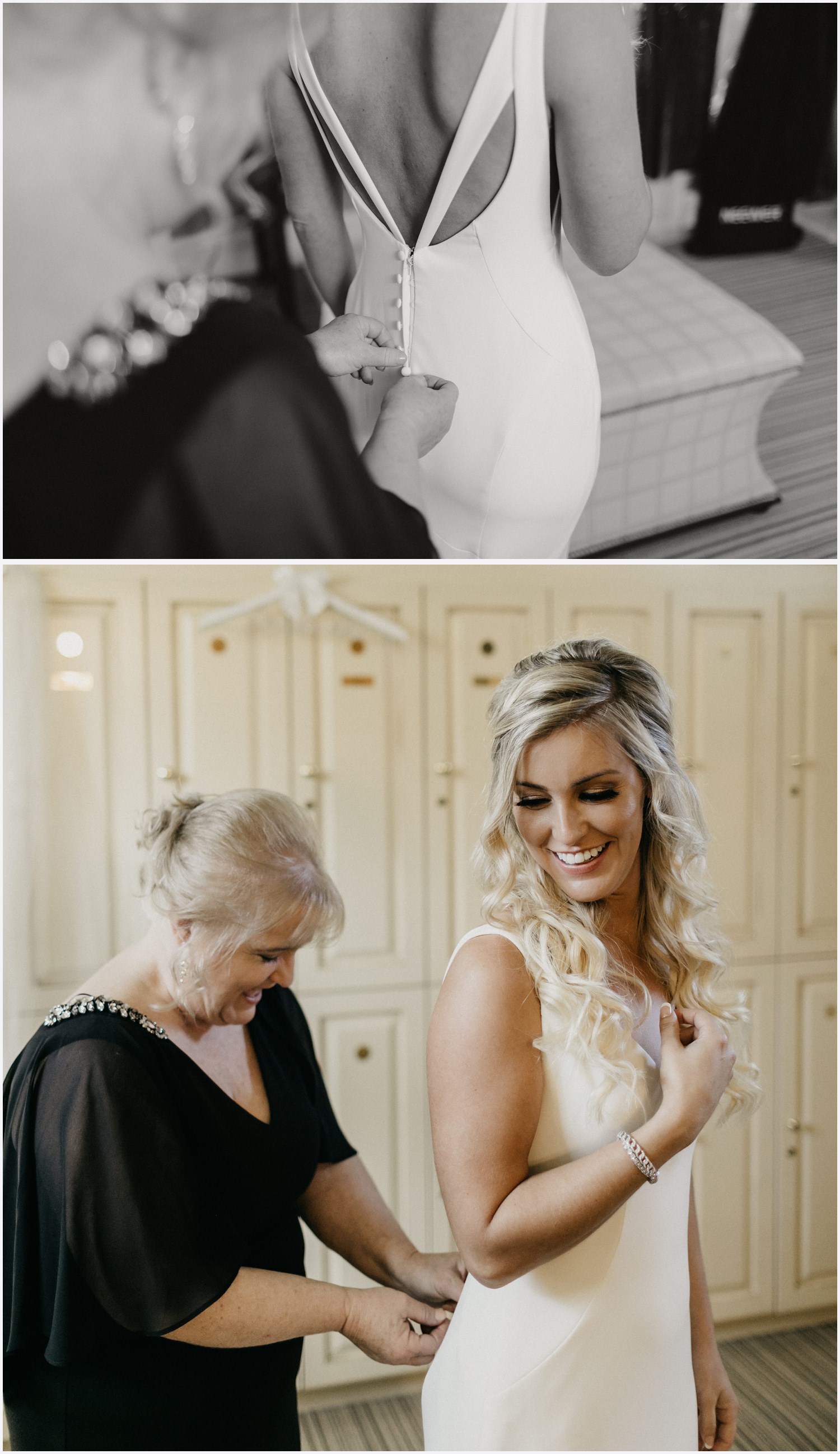 Mom helping bride get ready at the Shark's Tooth Golf Club