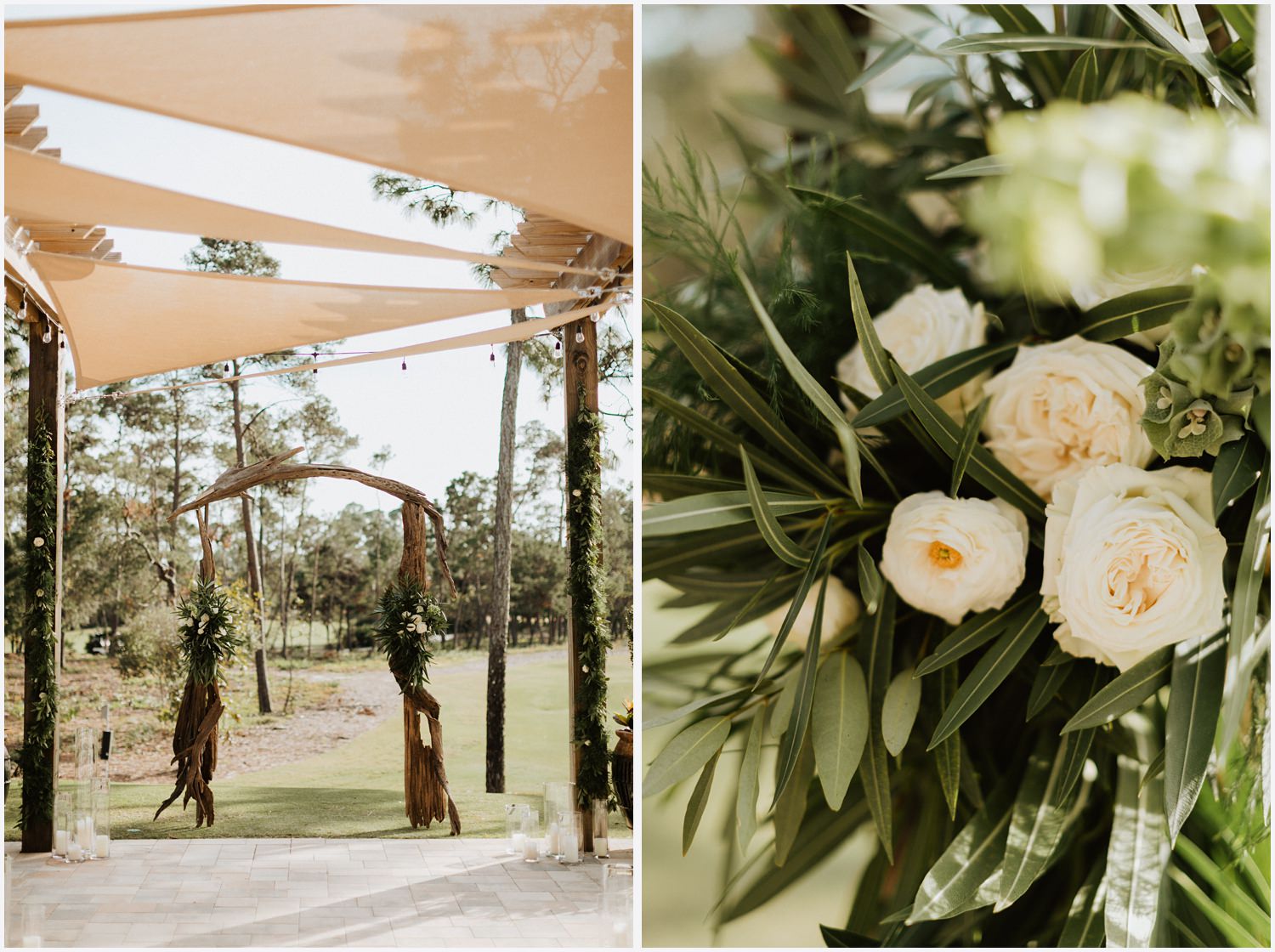 Wedding ceremony decor at the Shark's Tooth Golf Club