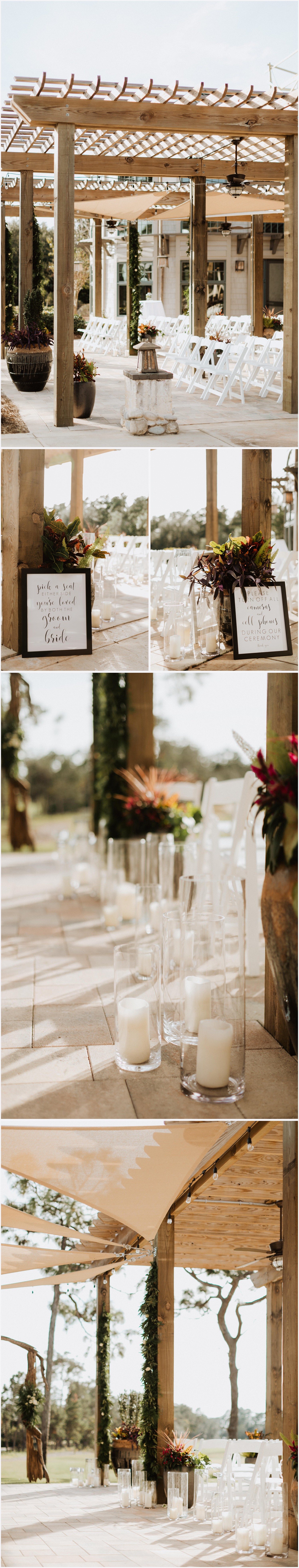 Wedding ceremony decor at the Shark's Tooth Golf Club