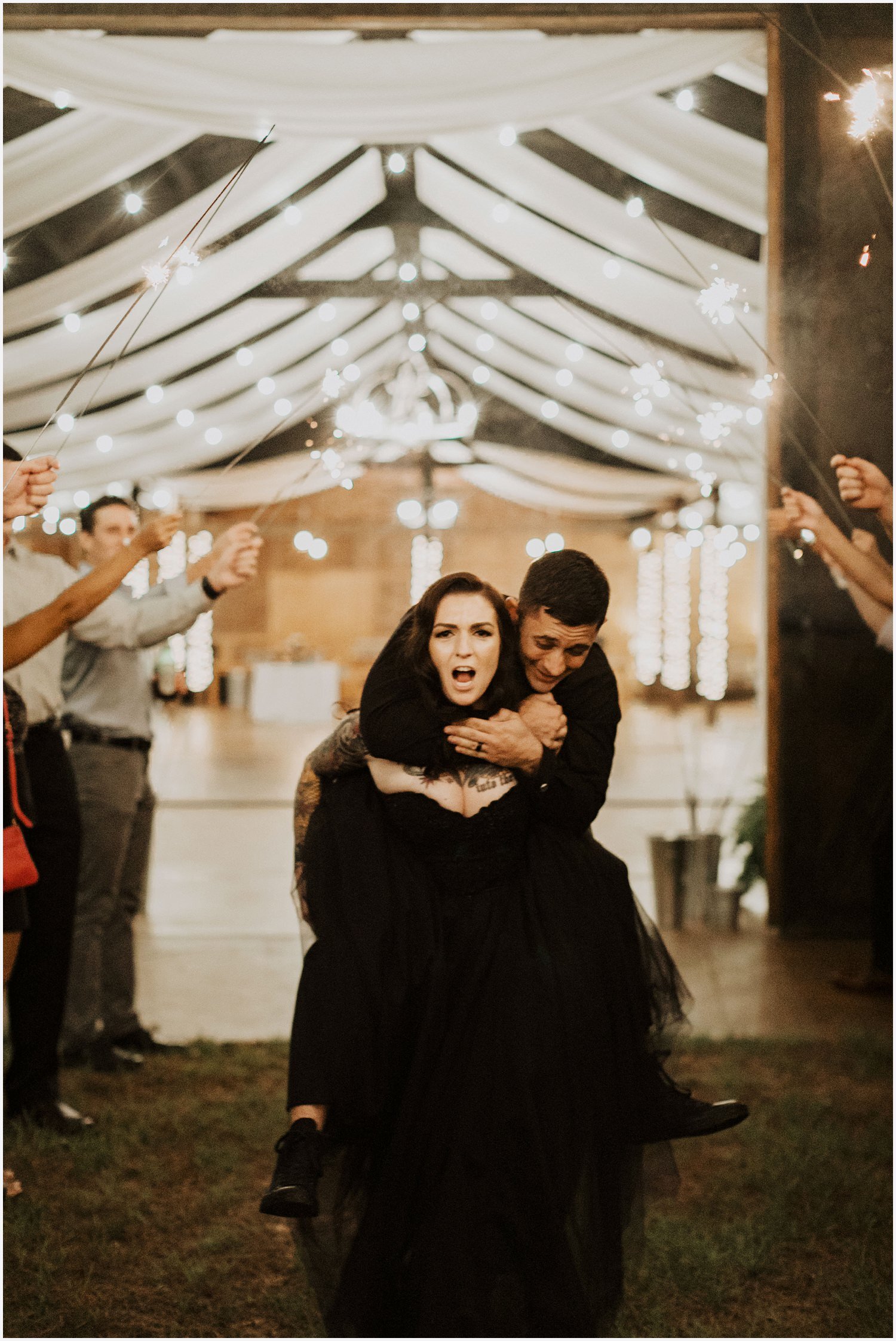 Camp Retreat Halloween Wedding Sparkler Exit
