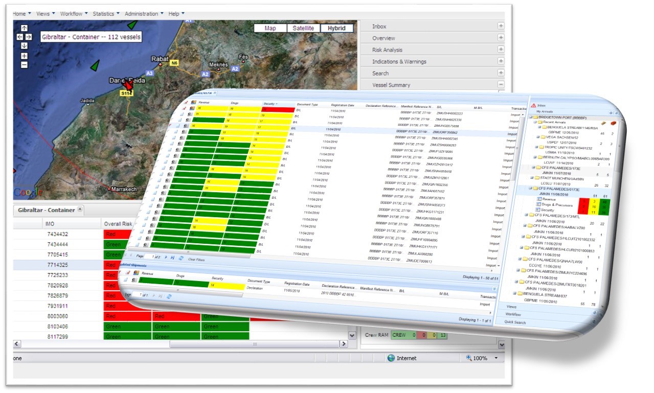 Screenshot 3: An example of an advanced targeting user interface that provides enhanced border virtualization, supply chain visibility, tracking, automated profiling, and data exploitation capabilities. This system ingests more than CUSCAR formats and can link declarations (CUSDEC), container status messages, bayplans, conveyance and routing information, satellite and terrestrial information, and crew/passenger data when desired. An effective risk assessment decision is based on a more robust ontology. The CTS uses only one format of CUSCAR and integrates with less than 40% of the available cargo information to date. It’s difficult to see why this is efficient, effective and sustainable (per WCO marketing statements.) Like UNCTAD, the WCO will not openly compete against products like this (and others), because they simply can’t.