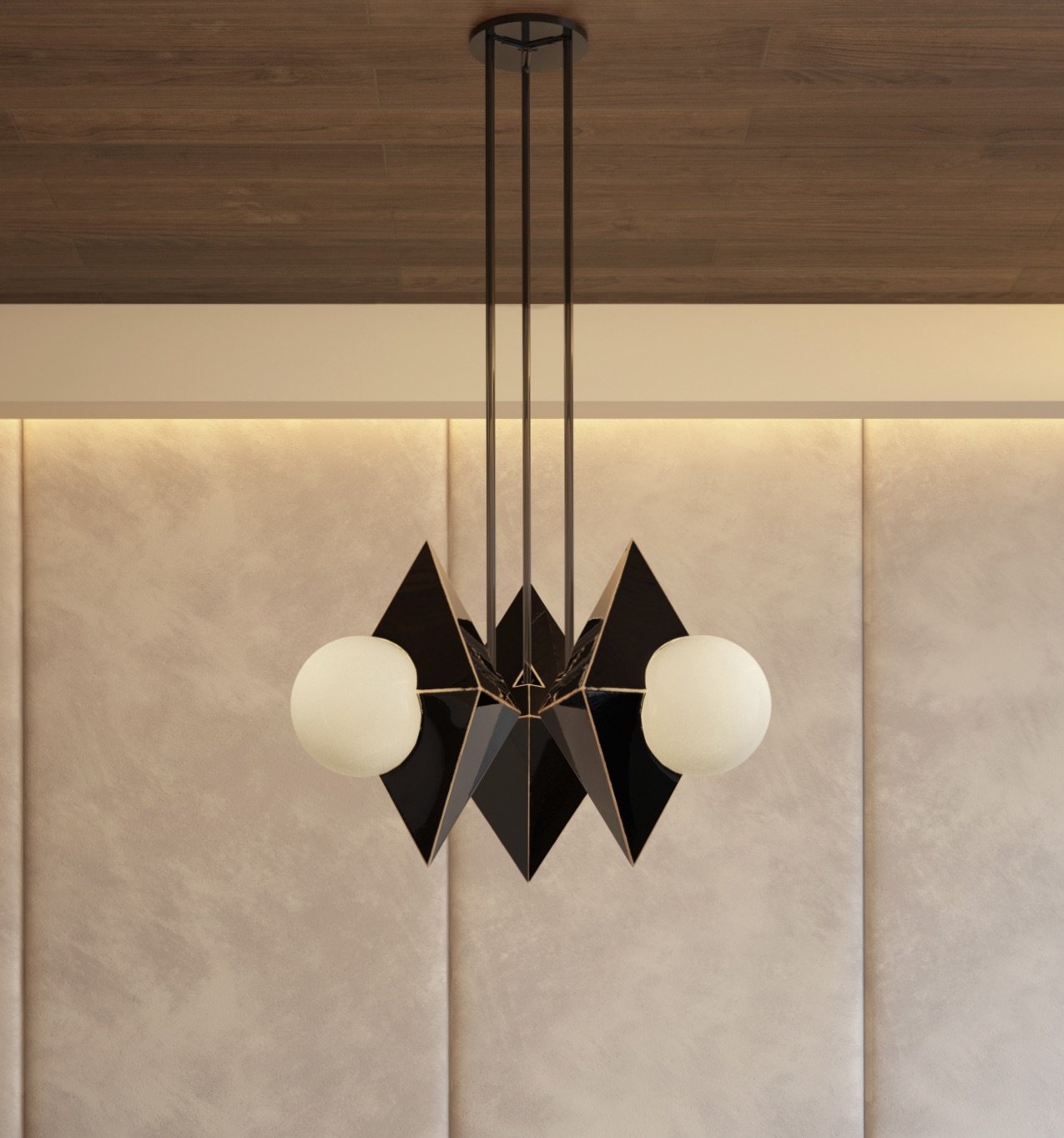 A View Of A Handmade Metal Rhumbus 3 Pendant Light