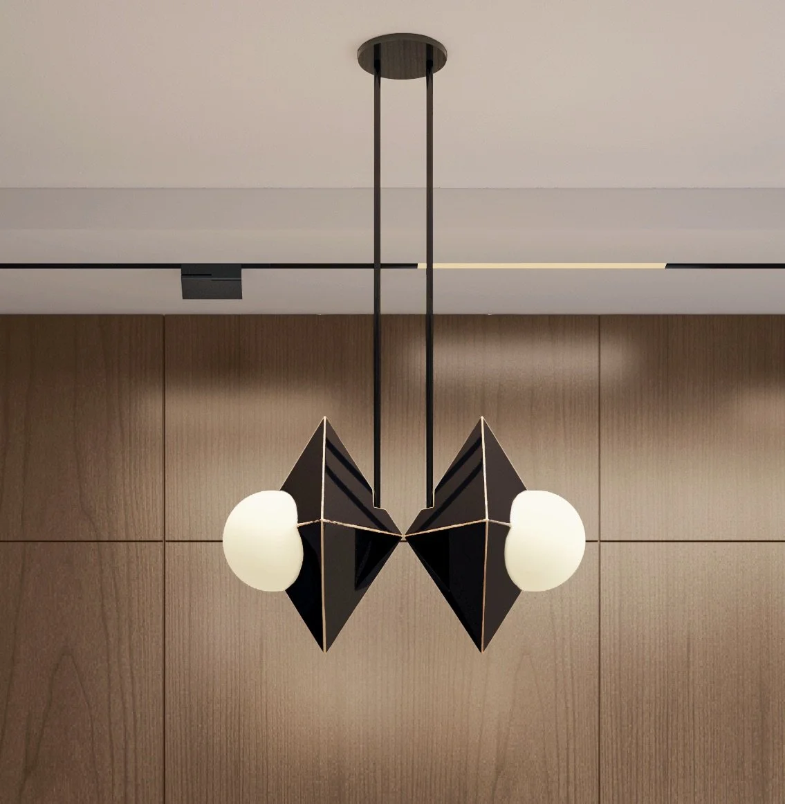 A View Of A Handmade Metal Rhombus 2 Pendant Light