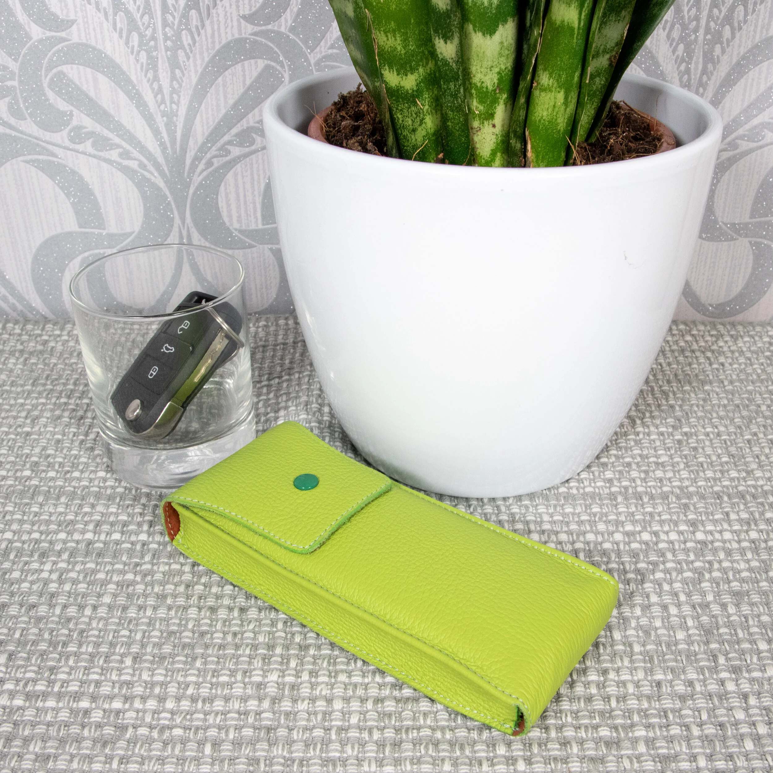 Luxury leather glasses case in lime green