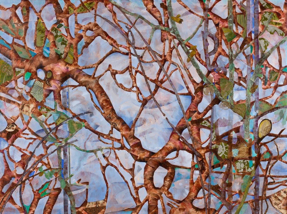 TREE TATTOOS, 36x48, mixed collage on canvas (2012)