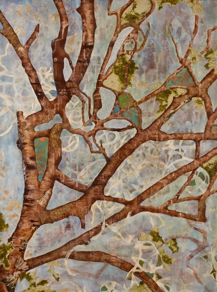 WEB AND WING, 48x36, mixed collage on canvas (2014) Sold