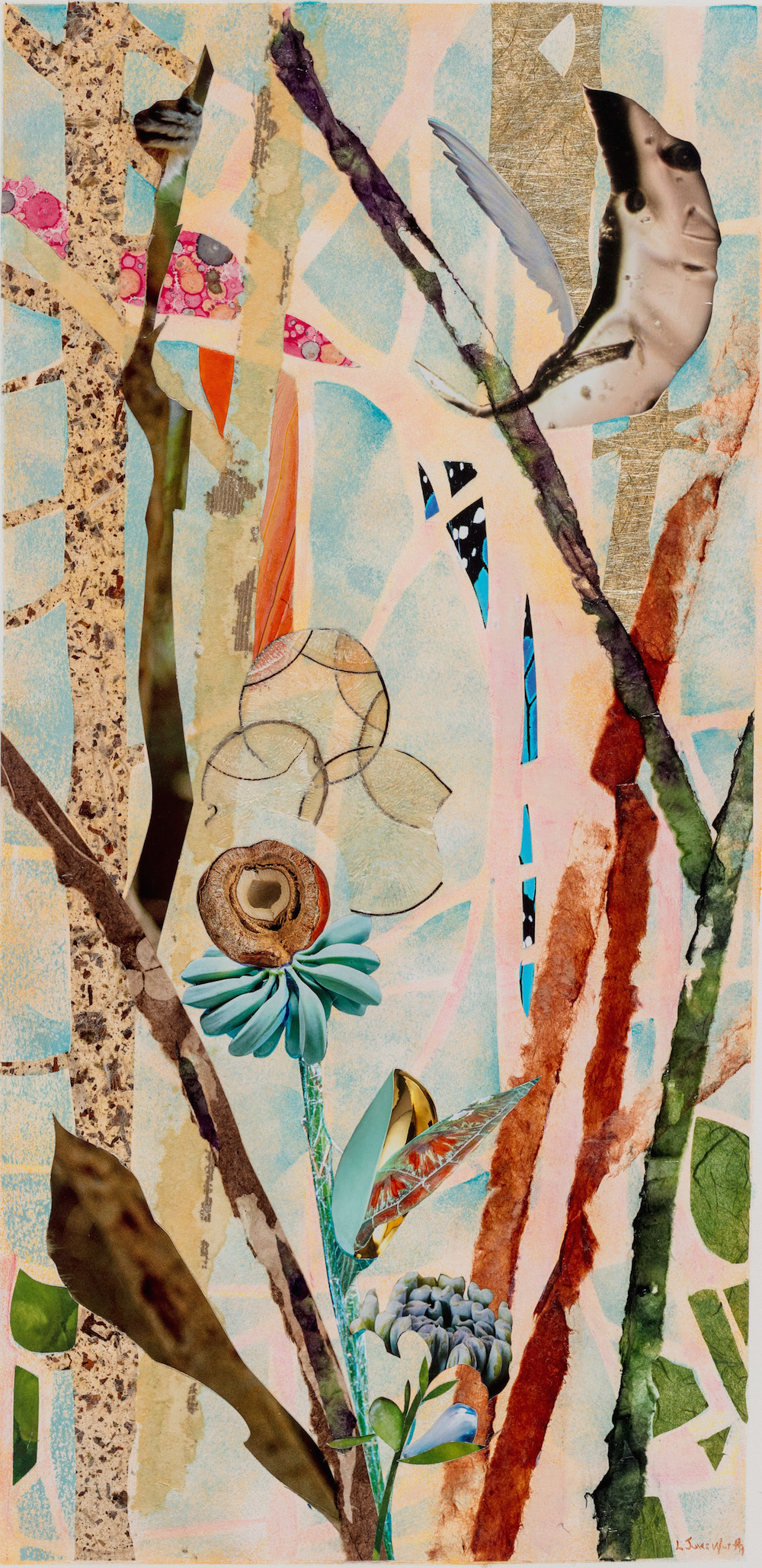 TREE SPIRITS II, 24x12, mixed collage on paper (2018)