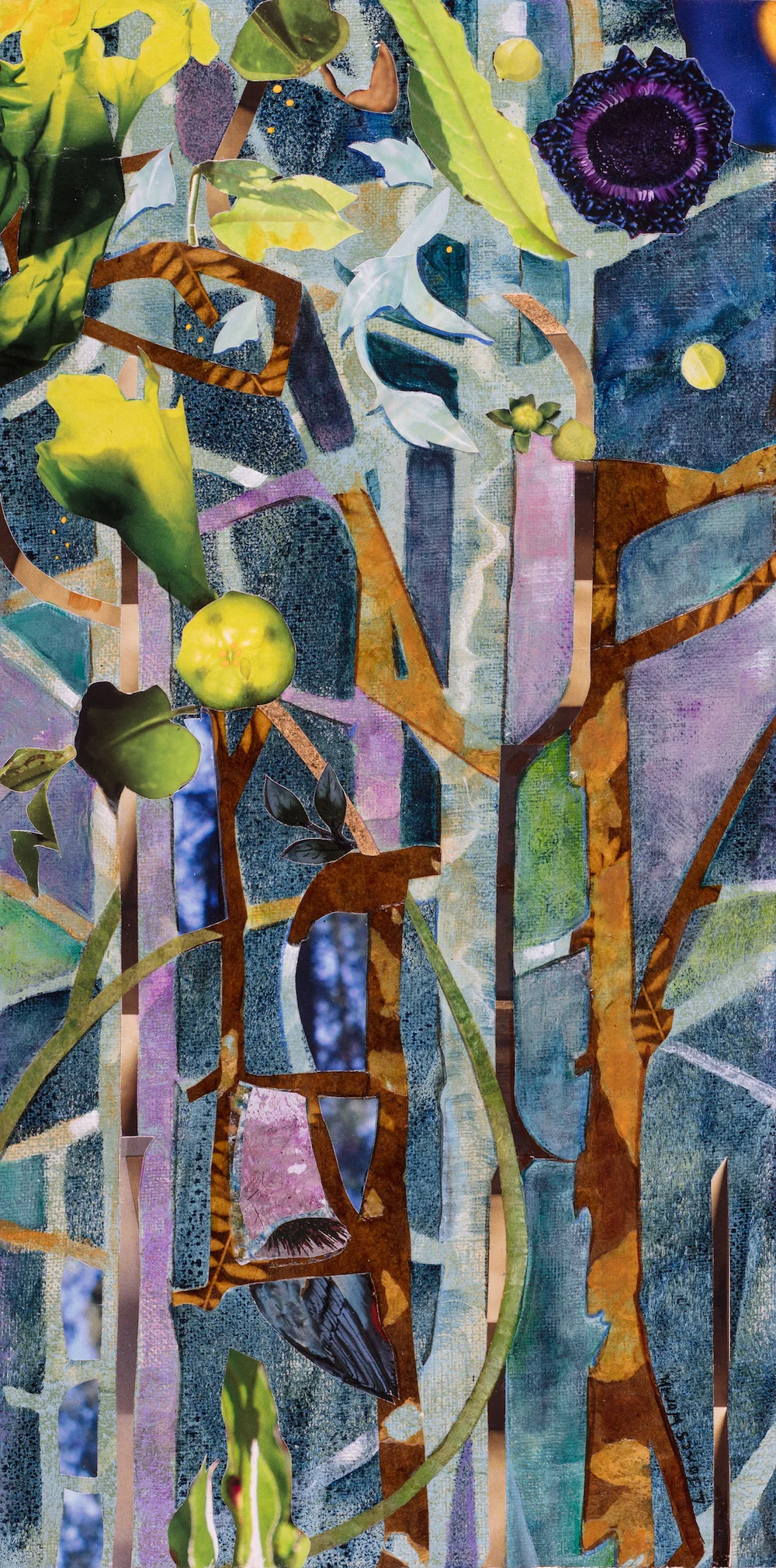 TWIGS III, 16X8, mixed collage on linen (2018)
