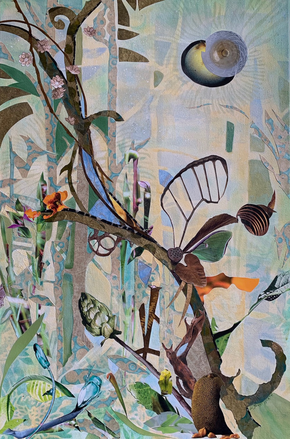 Tree Spirits, 30x20, mixed collage on canvas (2019)
