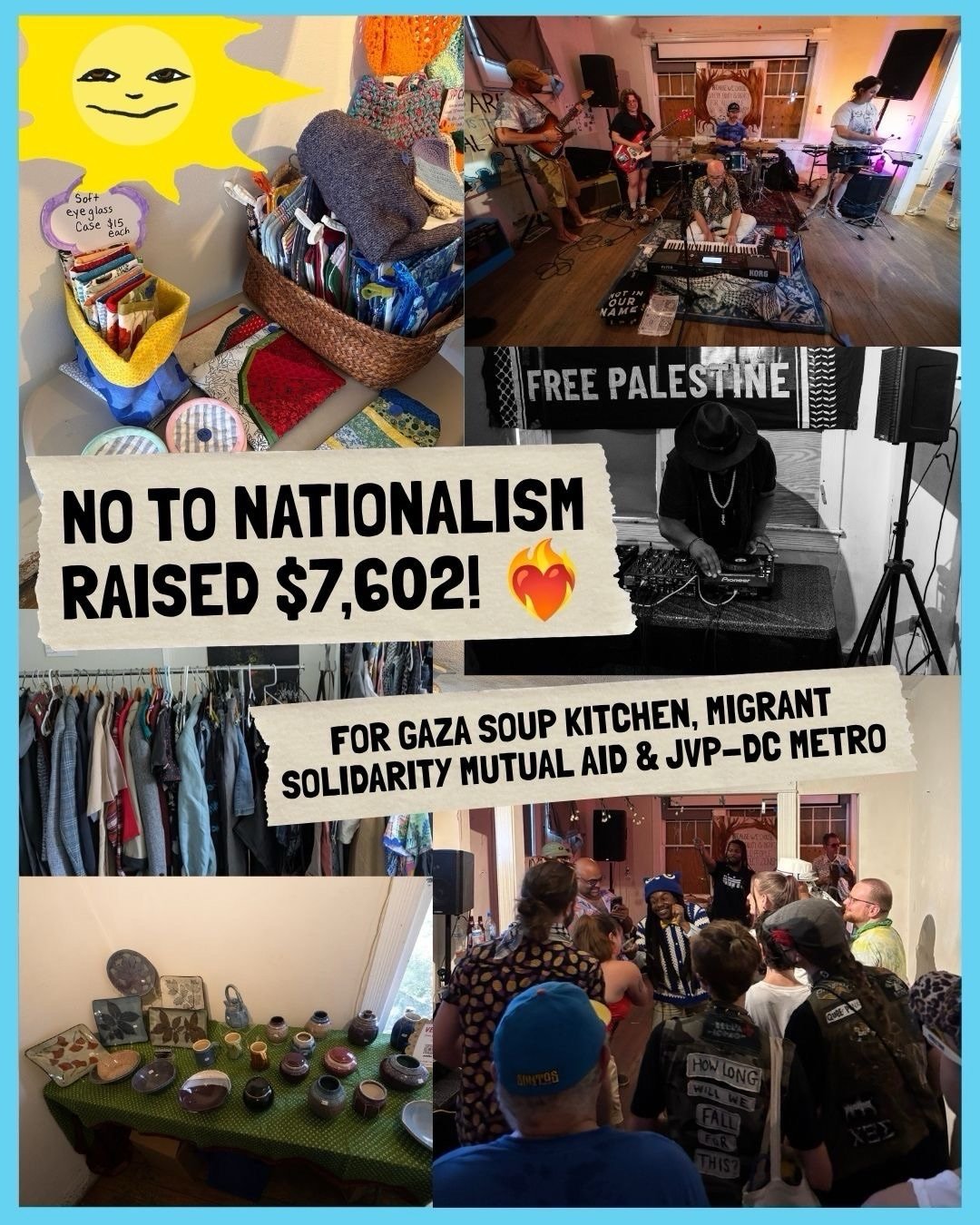 Thank you so much to everyone who was able to contribute or join us on the 4th for our No to Nationalism Fundraiser! We are thrilled to announce that we raised $7,602 that has been split evenly between JVP-DC Metro, @gazasoupkitchen, and @dcmigrantmu